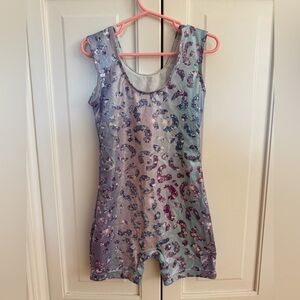 Iridescent Purple Teal Leopard Print Gymnastic Leotard Romper
